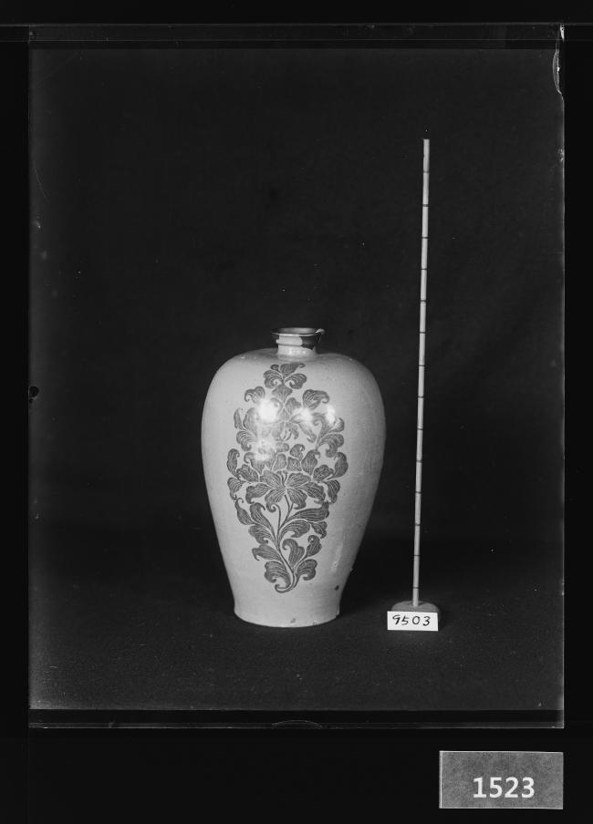 청자철화모란절지문매병 유리건판