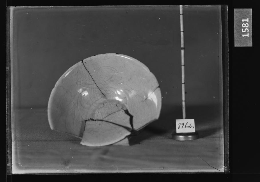 백자음각엽문화형발 유리건판