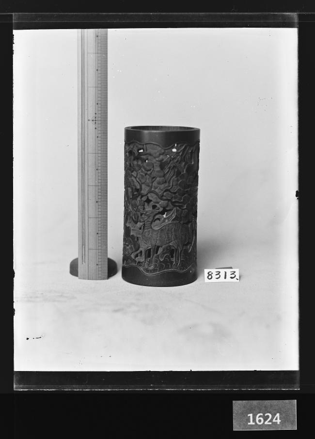 목제투각십장생문필통 유리건판