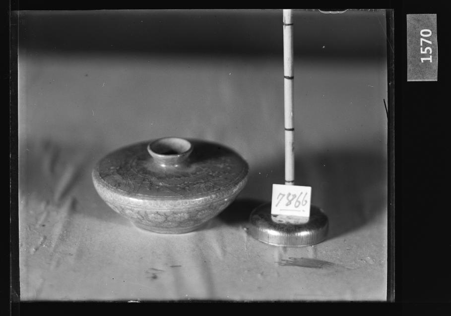 청자상감운학국당초문유병 유리건판